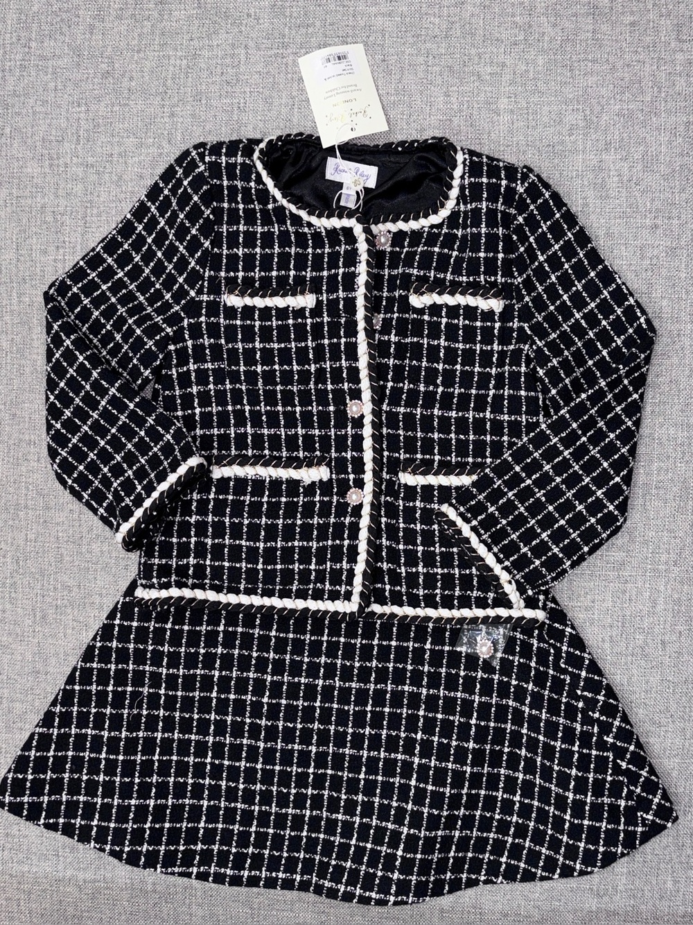 Rachel Riley 6Y Girls Black & White Tweed Jacket and Skirt Set NWT